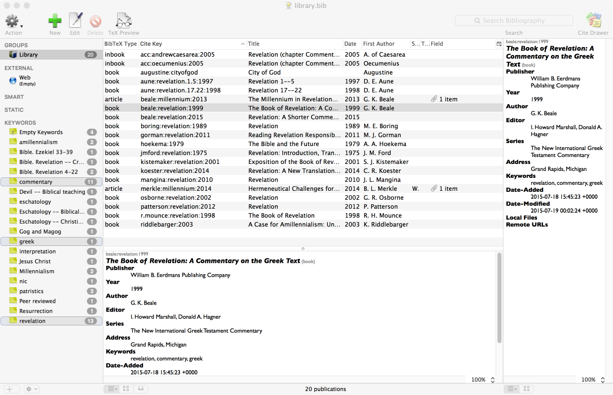 BibDesk – open to the library for my Revelation paper