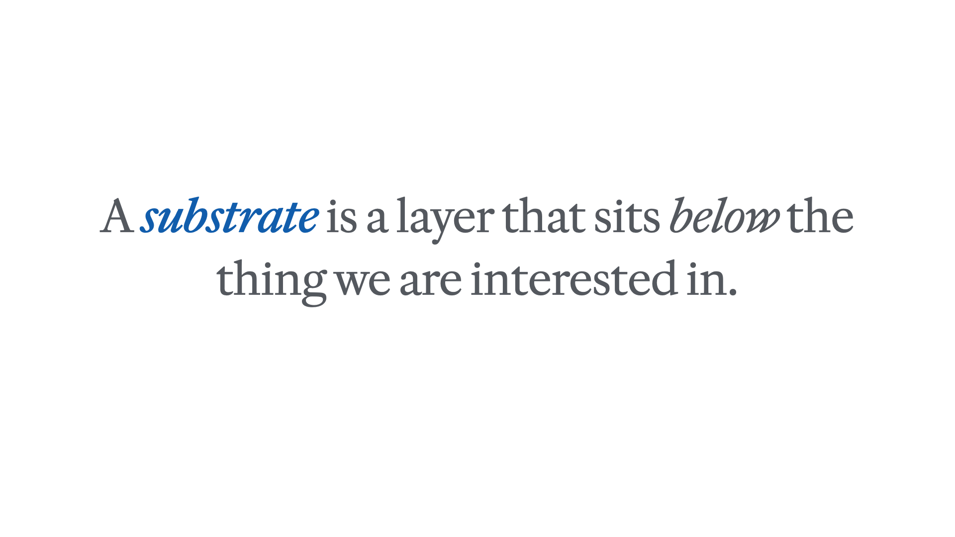 Slide reading 'A substrate is a layer that sits below the thing we are interested in.'